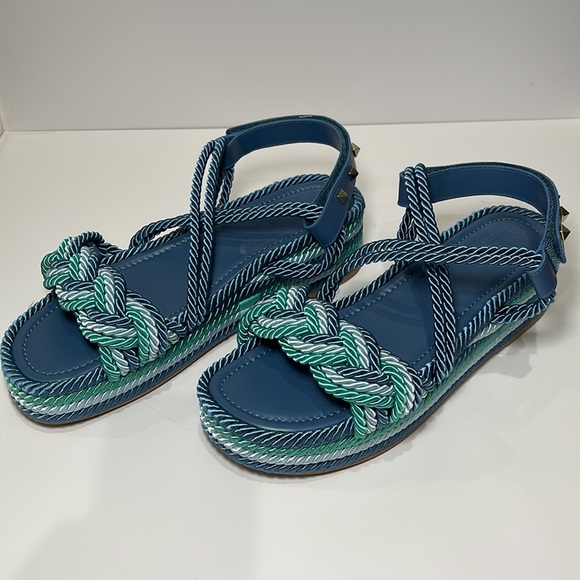 Valentino Rockstud Torchon Ankle-Strap Espadrille Wedge Sandals 41 - Picture 4 of 8